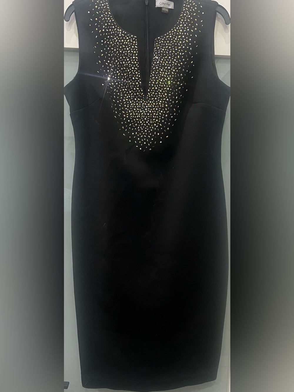 CALVIN KLEIN Black Sleeveless Dress with Metallic Stud Detail Size 12